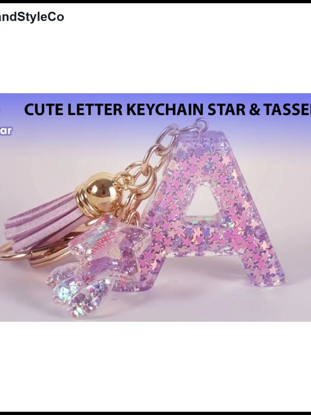 Star Letter Bag Charm Resin Initial Keychain Tassel
